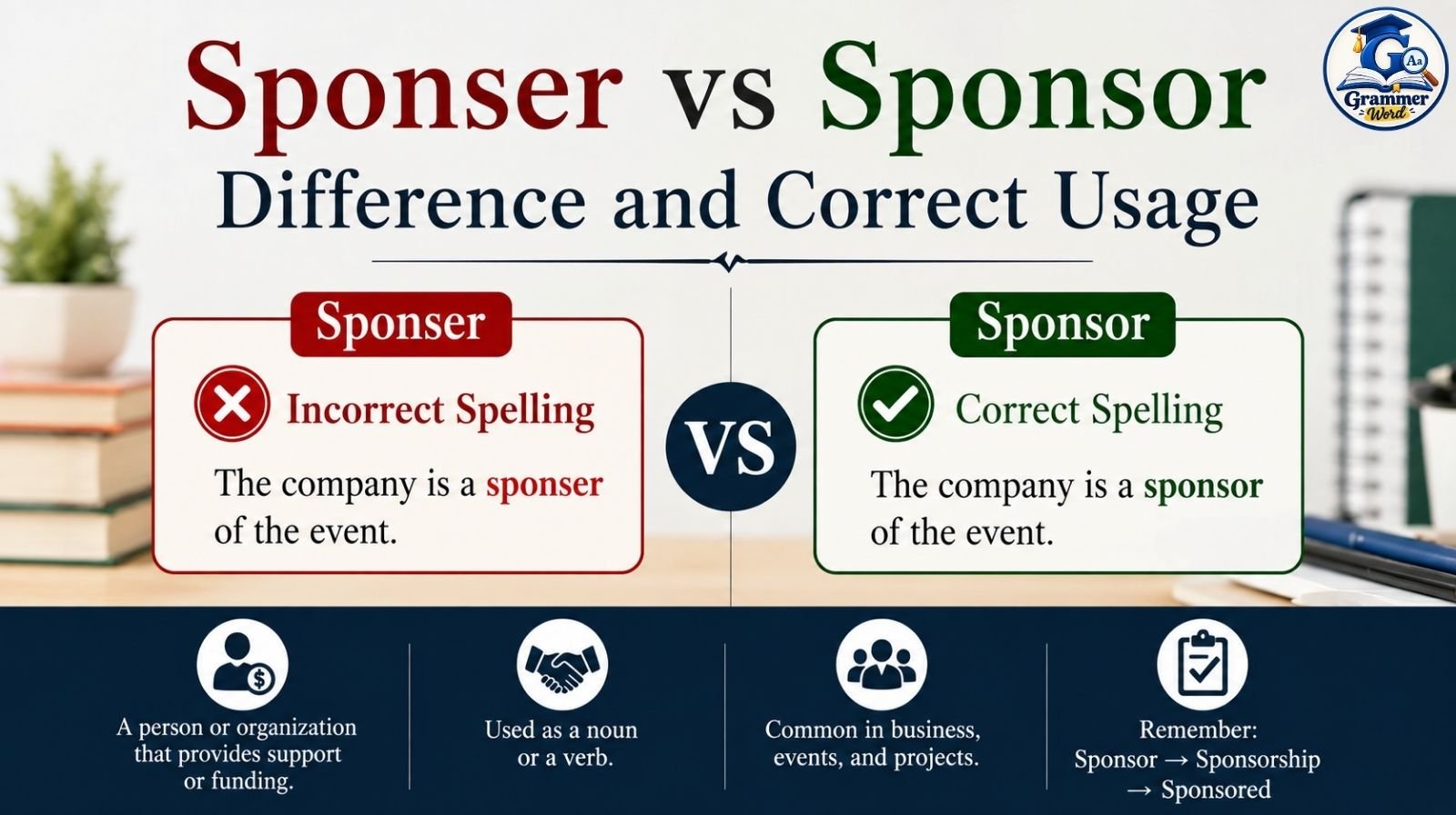 sponser vs sponsor difference and correct usage